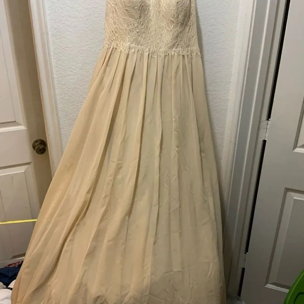 Azazie Size C Beige Empire Waist Full Length Prom Bridesmaid Gown Dress